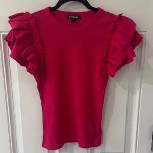 Express Vibrant Red Short Sleeve Top with Ruffles